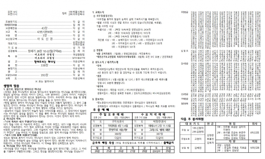 태안소망교회 / 교회소식(주보)